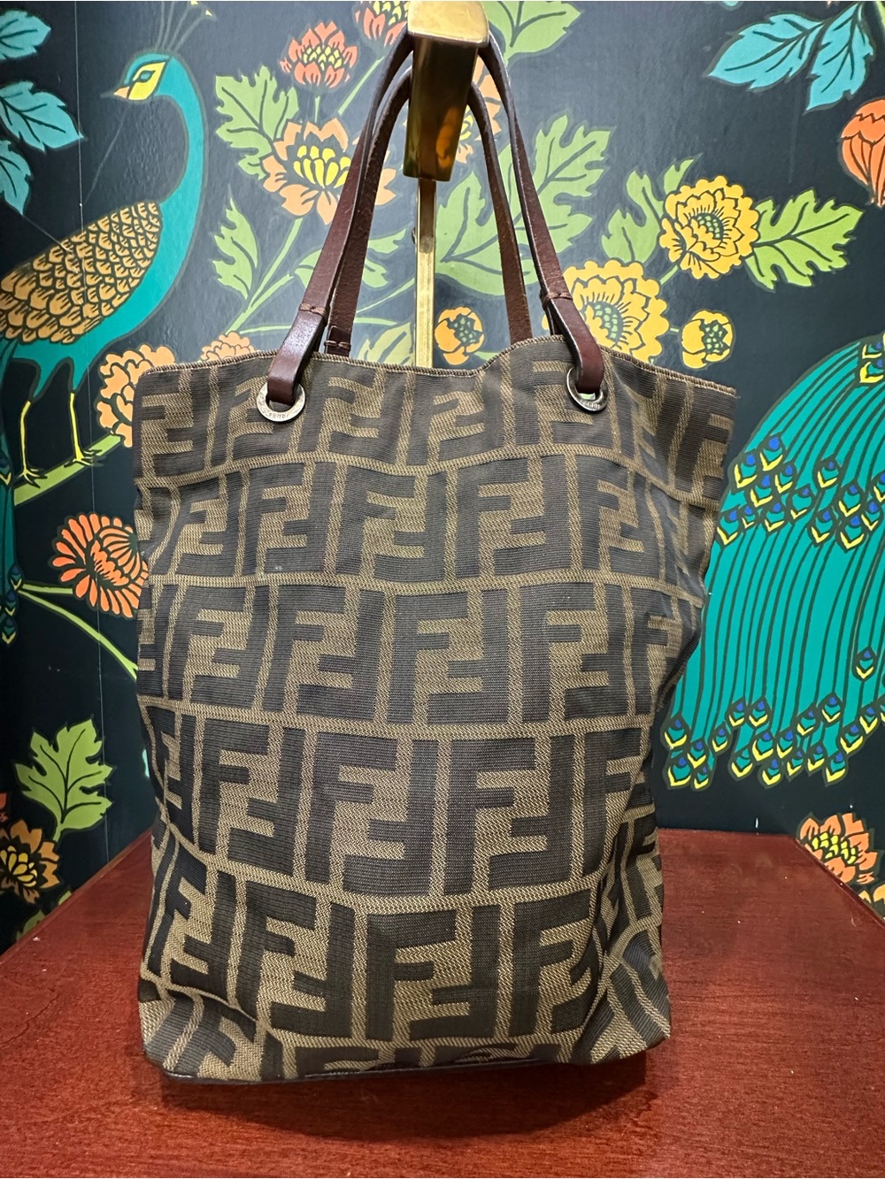 Vintage Fendi Zucca FF Monogram Jacquard Tote Bag Brown Tobacco | Italy - Picture 4 of 12